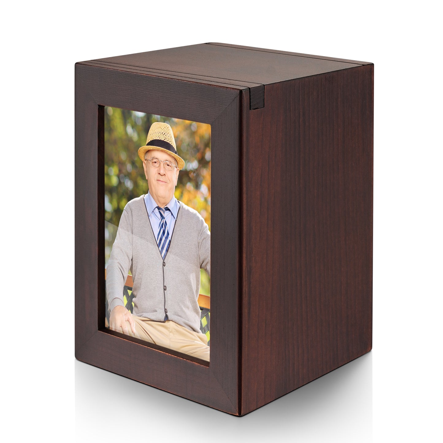 Small Wood Urn with Photo Frame, Black