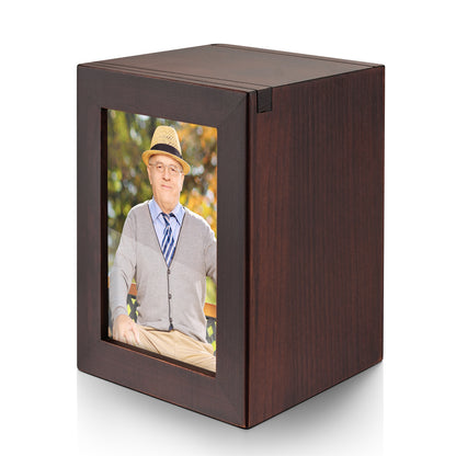 Small Wood Urn with Photo Frame, Black