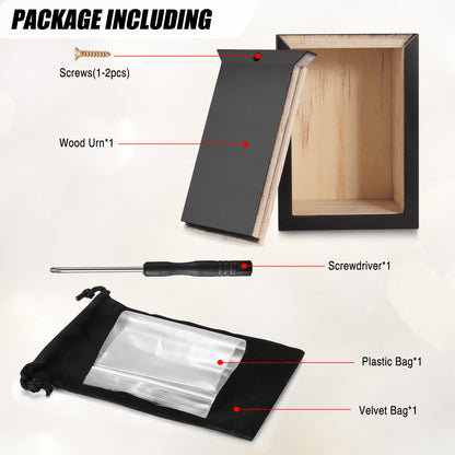 Small Wood Urn with Photo Frame, Black