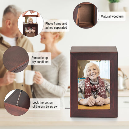 Small Wood Urn with Photo Frame, Black