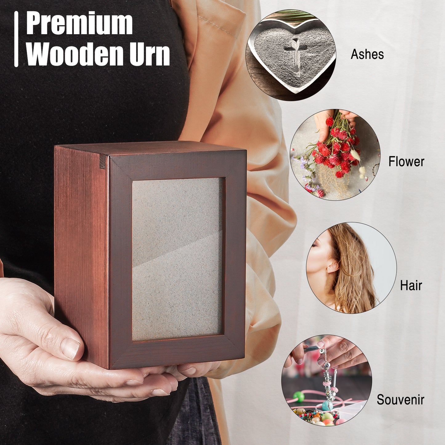 Small Wood Urn with Photo Frame, Black