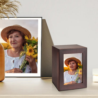 Small Wood Urn with Photo Frame, Black