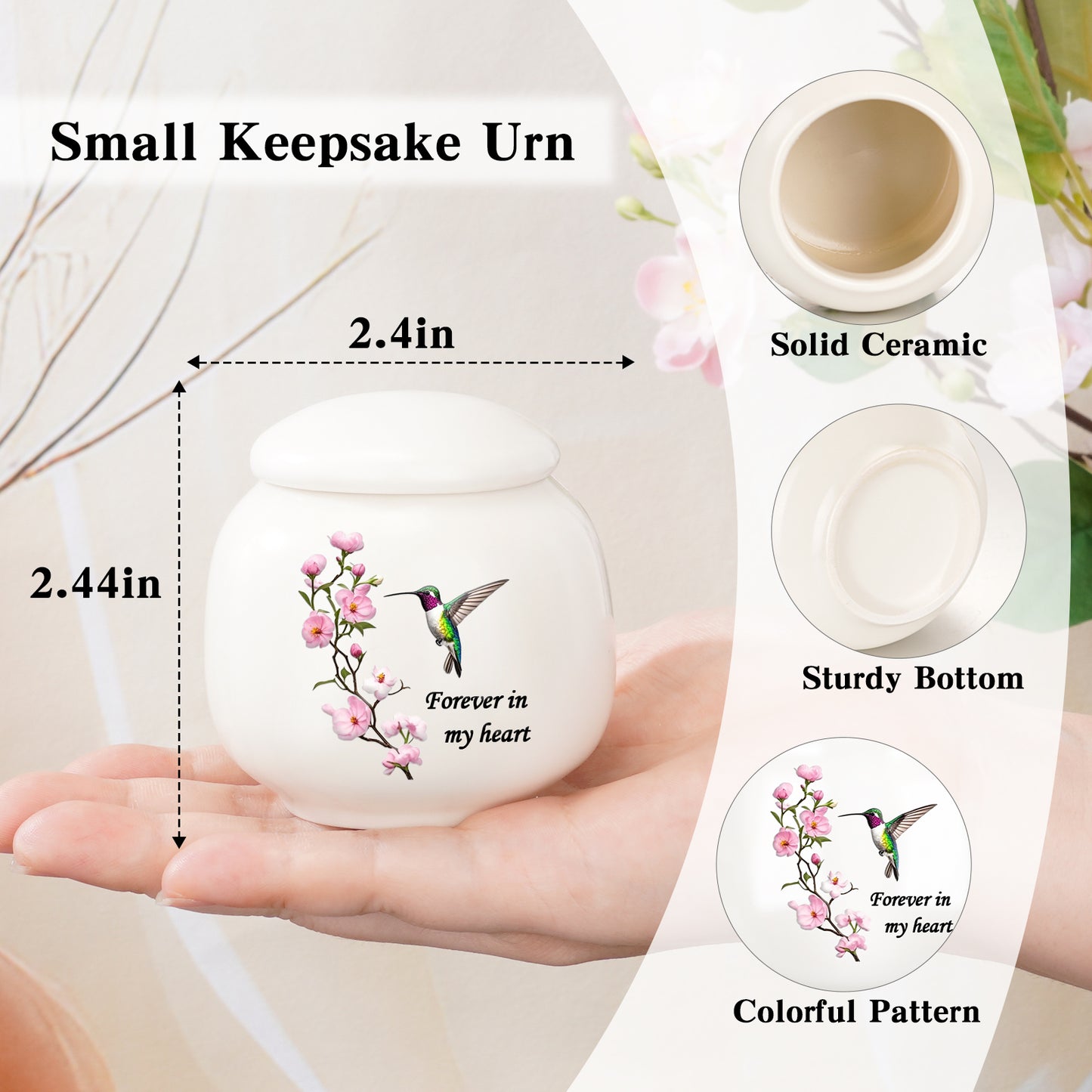 Ceramic Urn for Human Ashes, Flying Bird with Flower