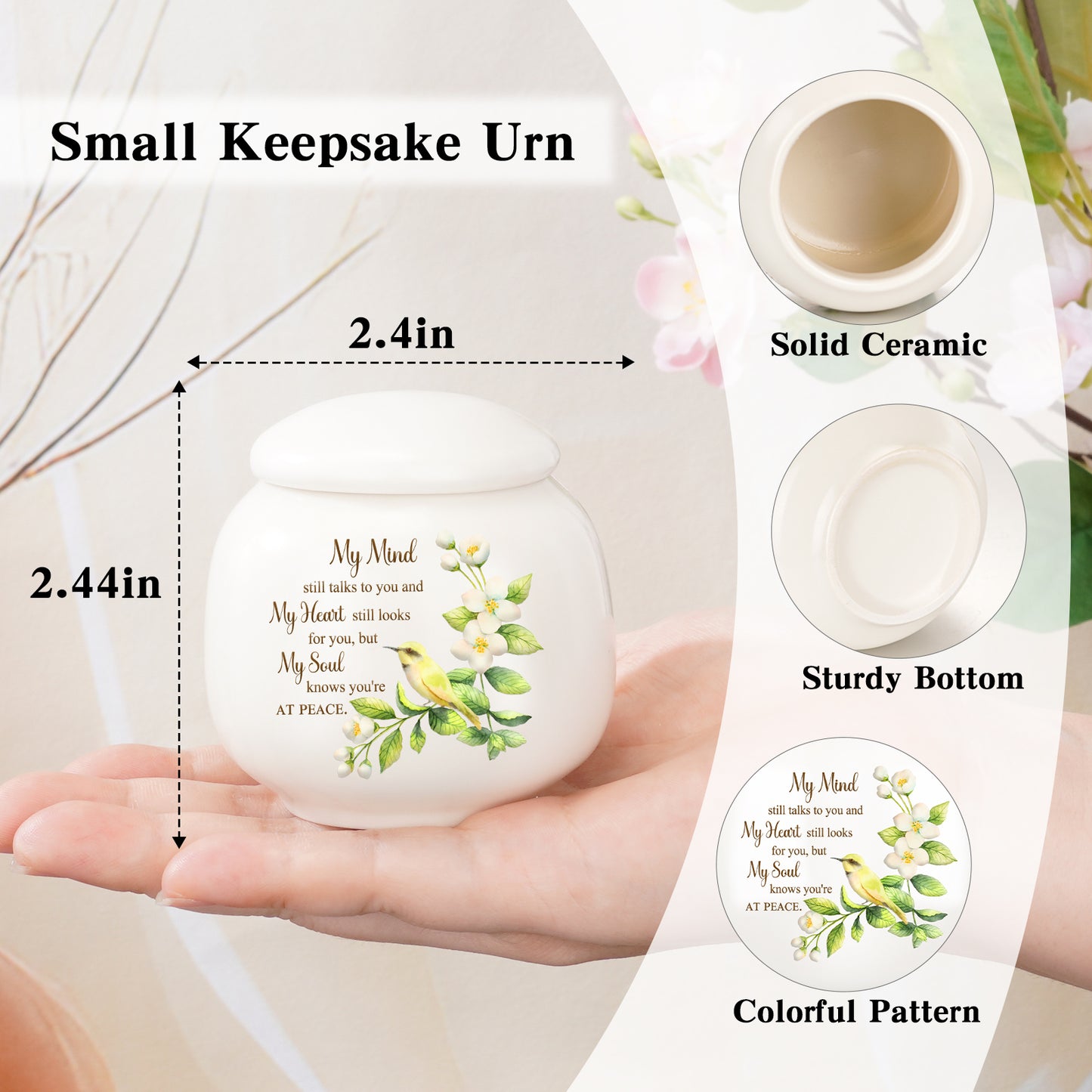 Ceramic Urn for Human Ashes, Flying Bird with Flower