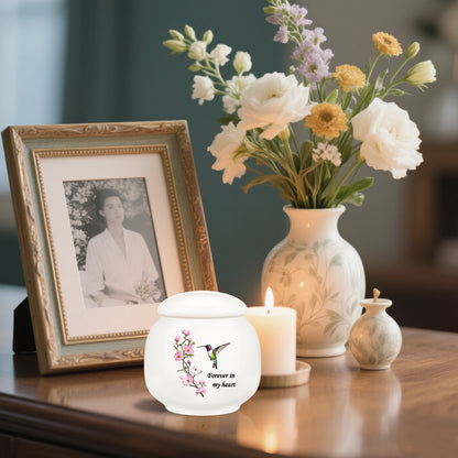 Ceramic Urn for Human Ashes, Flying Bird with Flower