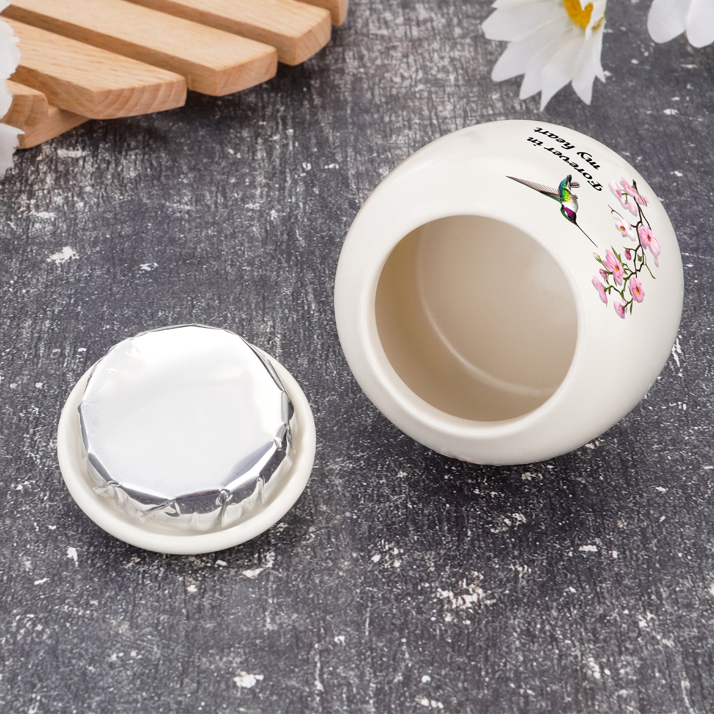 Ceramic Urn for Human Ashes, Flying Bird with Flower