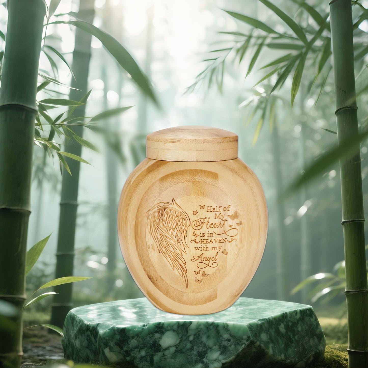 Small Wood Urn for Ashes Keepsake, Bamboo