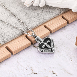Heart and Cross Urns Necklace with Zircon