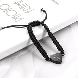Black Rope Heart Cremation Bracelet