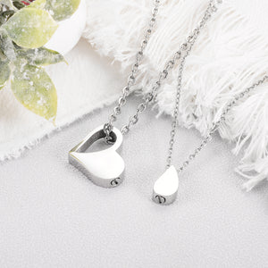 Double Necklace - Heart and  Drop of Water Urn  Necklace