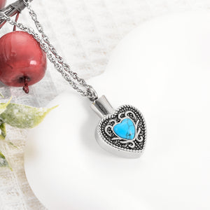 Heart and  Blue Turquoise Urn Necklace