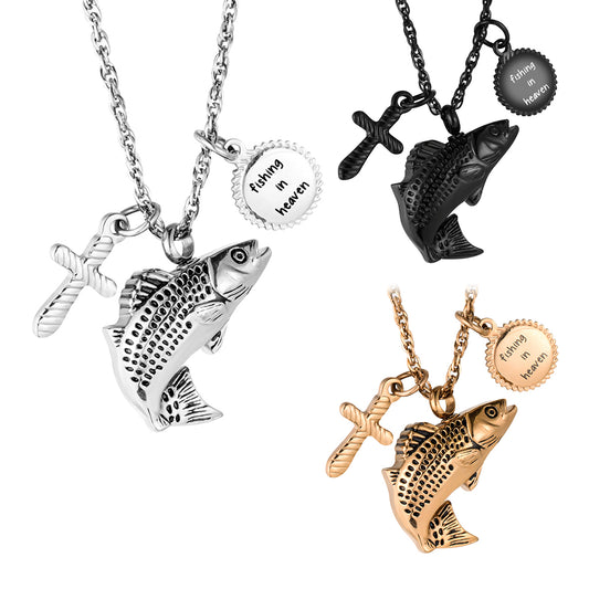 Fish and Cross Cremation Pendant - Engraving