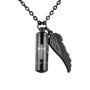 Cylindrical Cremation Necklace with Cross