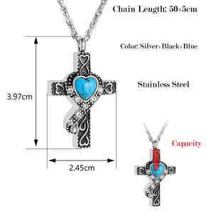 Unique Cross and Blue Turquoise Cremation Necklace