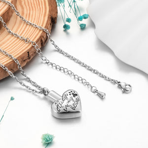 "Always in my heart" Heart Cremation Necklace with Paw
