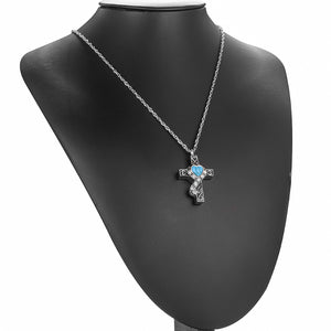 Unique Cross and Blue Turquoise Cremation Necklace
