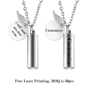 Engraving Cremation Necklace with Angle Wings