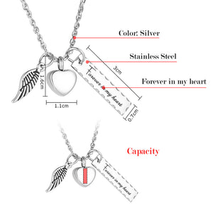 Cremation Pendant with Angle wing, Heart and Bar
