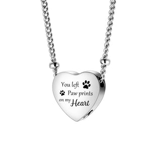 Heart Urn Necklace with Paws for Pets