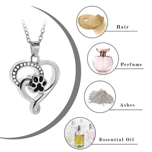 Heart and Paws Cremation Necklace with Diamond