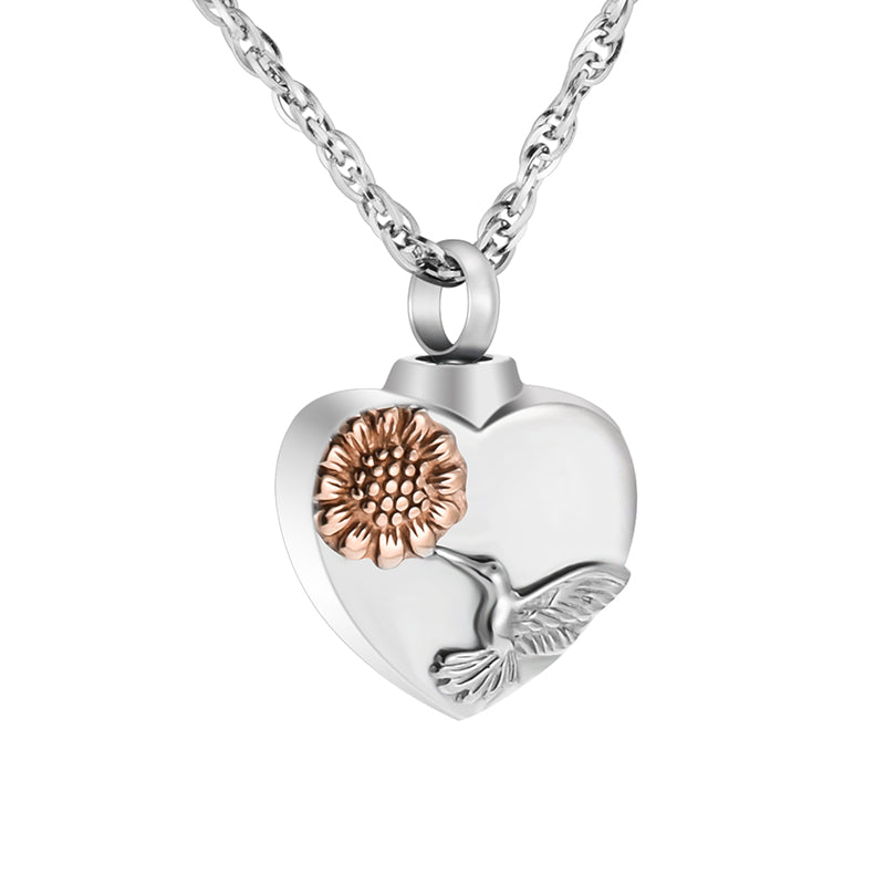 Heart Cremation Pendant of Hummingbird
