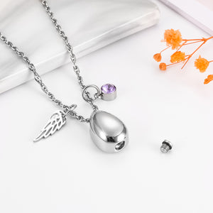 Teardrop Cremation Necklace with Angle Wings