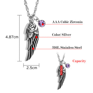 Angle Wings Cremation Necklace with Birthstone