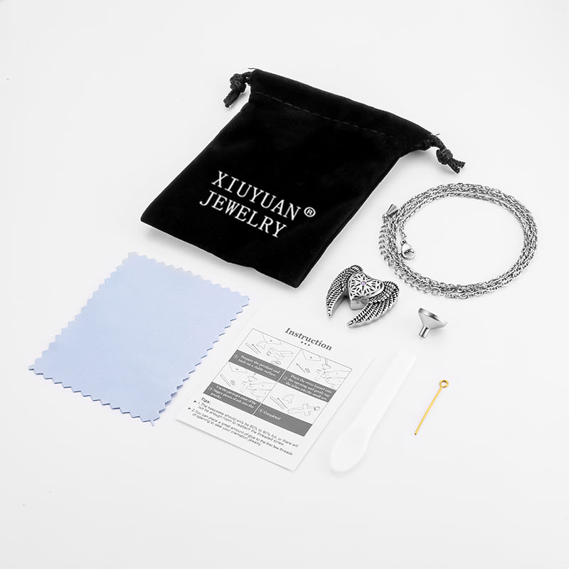 Heart Cremation Necklace with Big Angle Wings