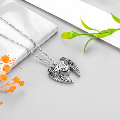 Heart Cremation Necklace with Big Angle Wings