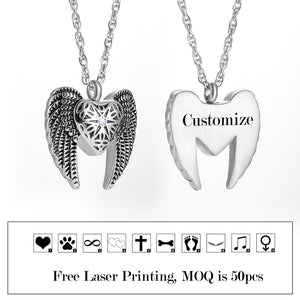 Heart Cremation Necklace with Big Angle Wings