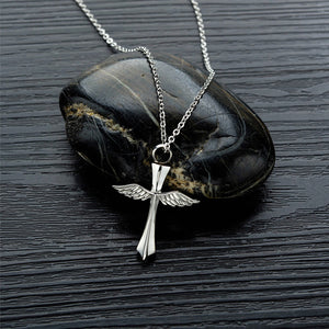 Unique Cross Cremation Necklace of Angle Wings