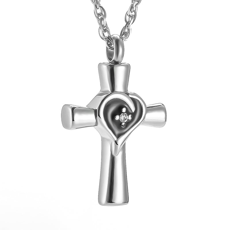Memorial Cross Cremation Neckalce of Heart