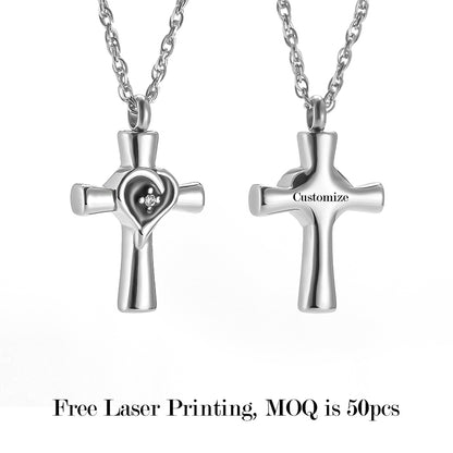 Memorial Cross Cremation Neckalce of Heart