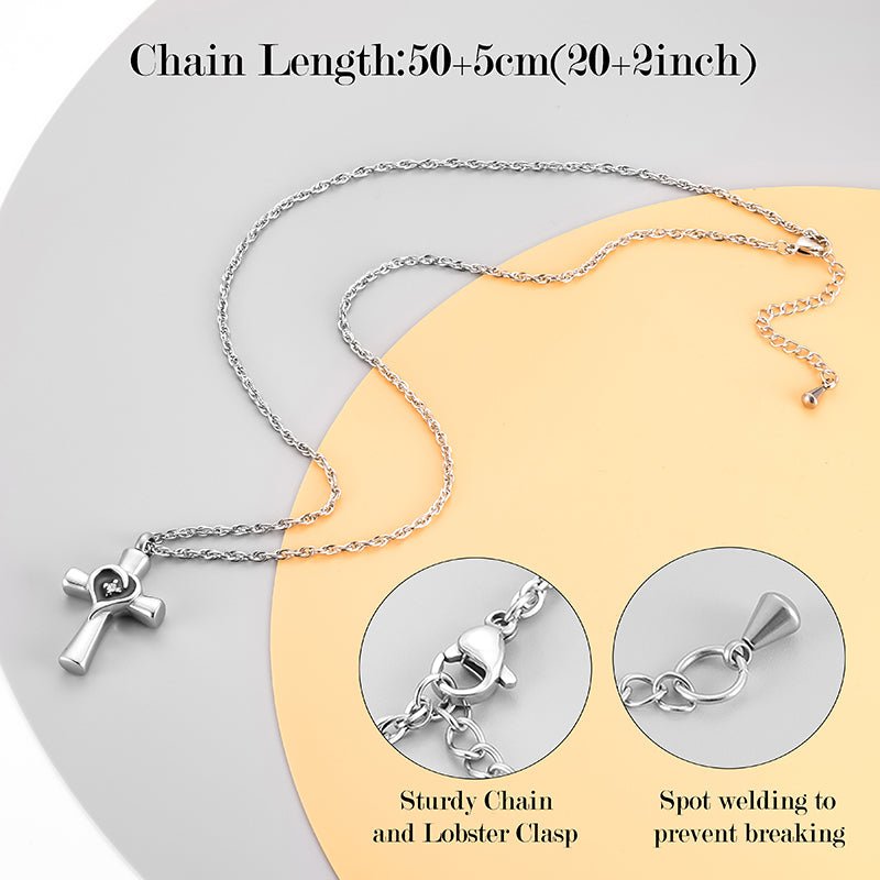 Memorial Cross Cremation Neckalce of Heart