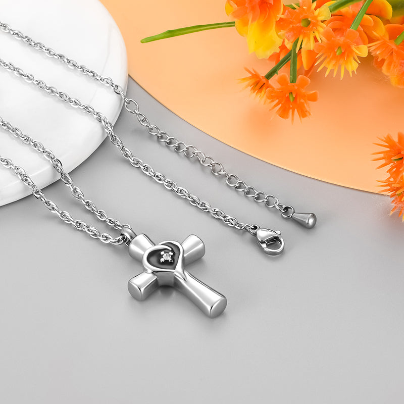 Memorial Cross Cremation Neckalce of Heart