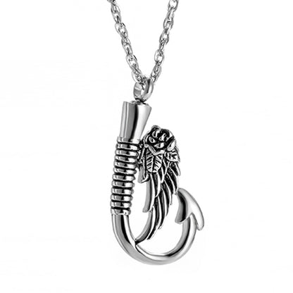 Angle Wings and Fish Hook Cremation Necklace