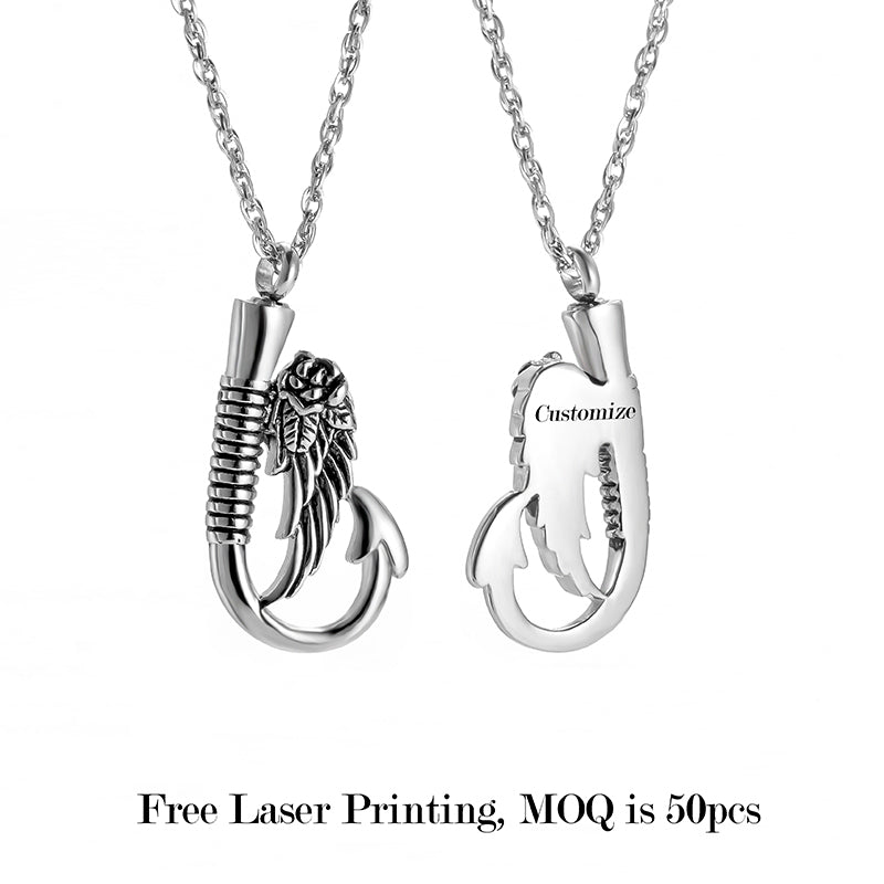 Angle Wings and Fish Hook Cremation Necklace