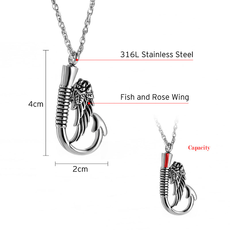 Angle Wings and Fish Hook Cremation Necklace