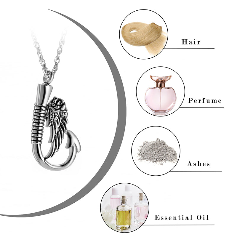 Angle Wings and Fish Hook Cremation Necklace