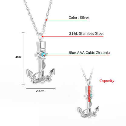 Anchor Filled Pendant with Blue Diamonds