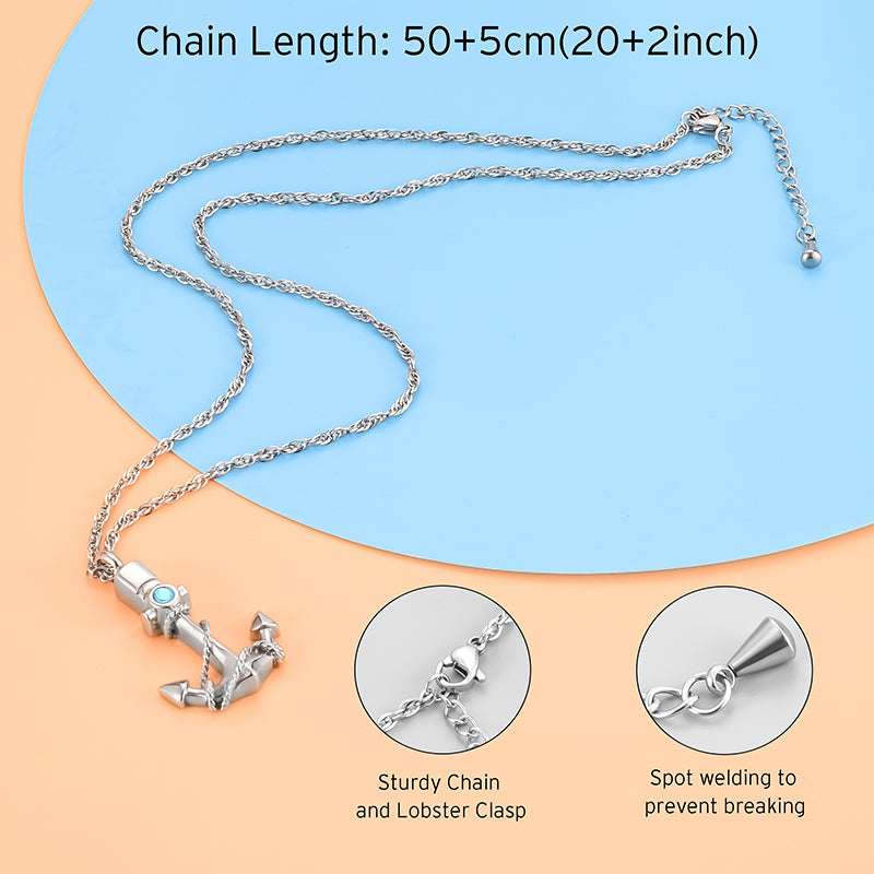 Anchor Filled Pendant with Blue Diamonds