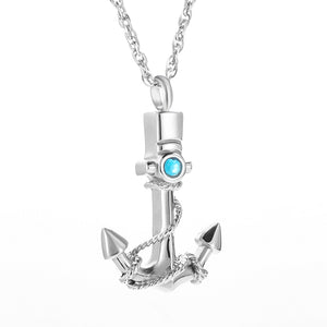 Anchor Filled Pendant with Blue Diamonds