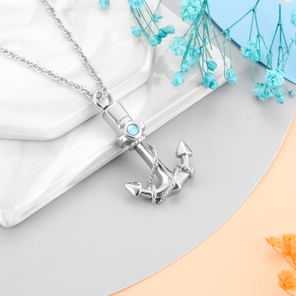 Anchor Filled Pendant with Blue Diamonds