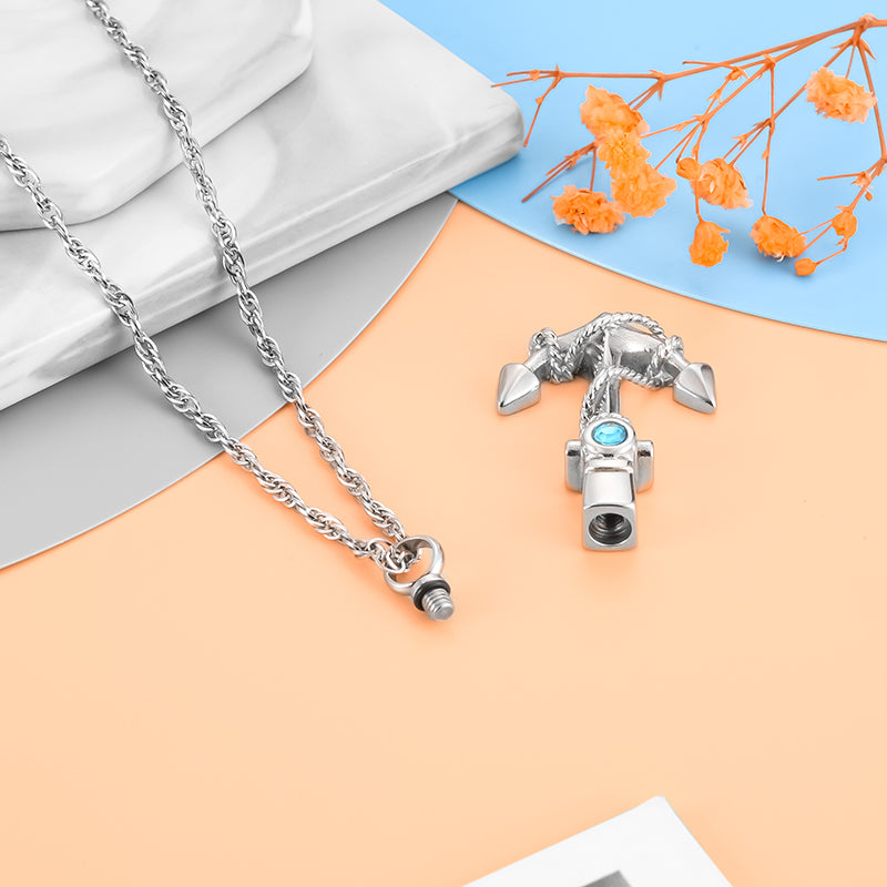 Anchor Filled Pendant with Blue Diamonds