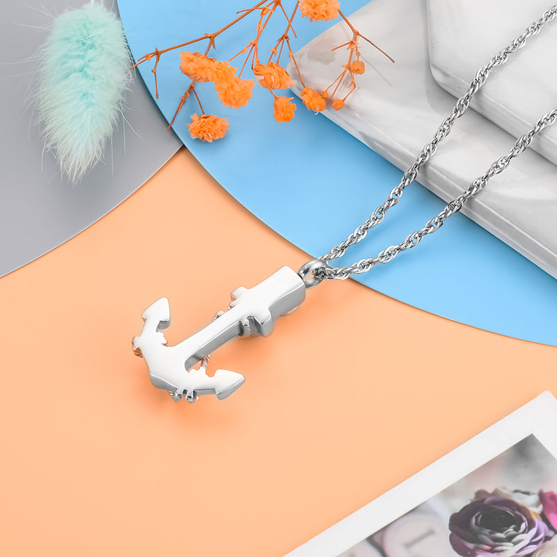 Anchor Filled Pendant with Blue Diamonds