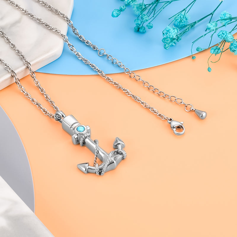 Anchor Filled Pendant with Blue Diamonds