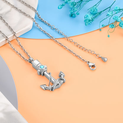 Anchor Filled Pendant with Blue Diamonds