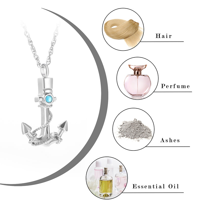 Anchor Filled Pendant with Blue Diamonds