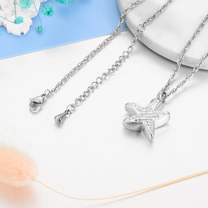 White Diamond Starfish Filled Cremation Necklace