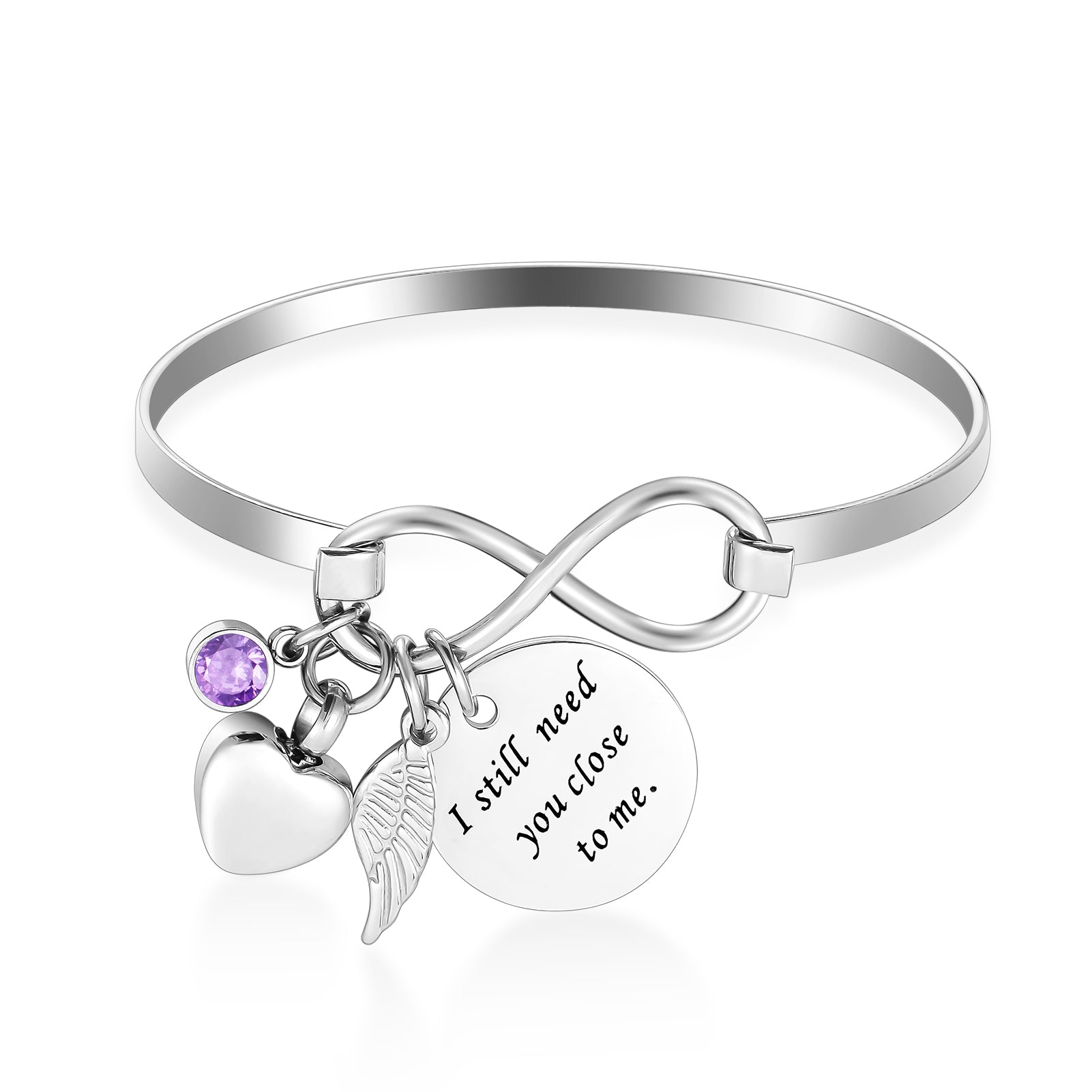 Infinity and Heart Cremation Bracelet with Angle Wings